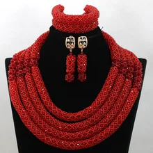 Роскошные красные свадебные туфли в африканском стиле Бусины Цепочки и ожерелья комплект Кристалл себе Цепочки и ожерелья набора невесты подарок ювелирные изделия wa594