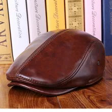 Высококачественный ветрозащитный мужской берет из натуральной кожи, Мужская Зимняя кепка из коровьей кожи, осенняя, черная, коричневая, защита ушей, теплая шапка