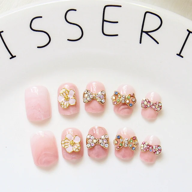 317 Foreverlily Rivet Faux Ongles 24 Pcs Courbe Faux Ongles Rose Complet Pas Cher Ongles Conseils Court Avec Adhésif Autocollant Nail Fichier Dans