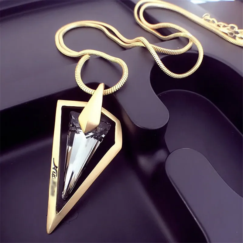 

Lemon Value Vintage Punk Triangle Crystal Glass Pendants Fashion Charms Maxi Gold Color Long Necklaces Women Jewelry Gift ZTP043