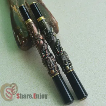 

2 PCS JINHAO 41 COPPER / ANTIQUE BRASS FINE NIB FOUNTAIN PEN DRAGON