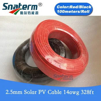 

100m/roll 2.5mm2 Solar PV Cable 14AWG Solar Cable 2.5mm2 100 meters Black or 100 meters Red 2.5mm2 TUV&UL Approval Power Cable