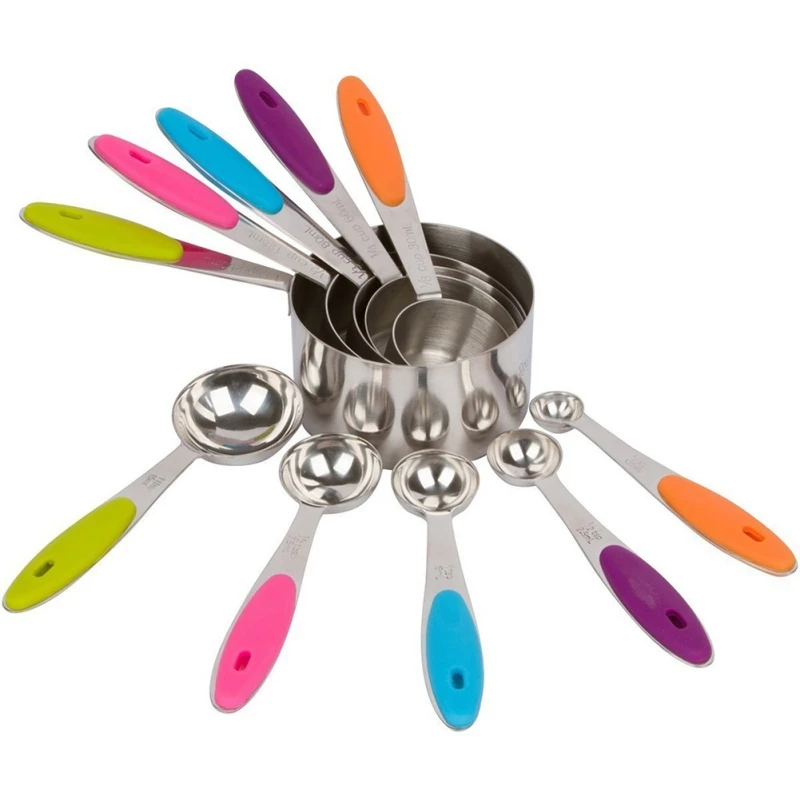 

Including 5 Measuring Cups and 5 Measuring Spoons with Silicone Handle 2019 Stainless Steel Set of 10 Pieces