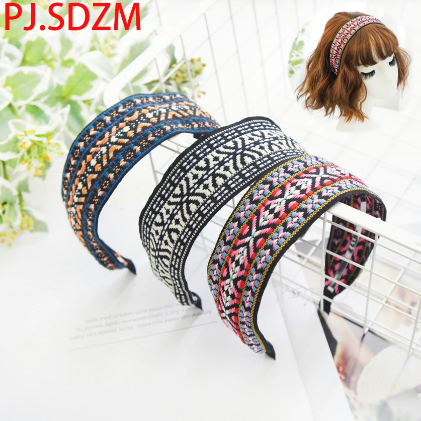 Handmade National Embroidery Broadside Hairbands Stripe Headband Women