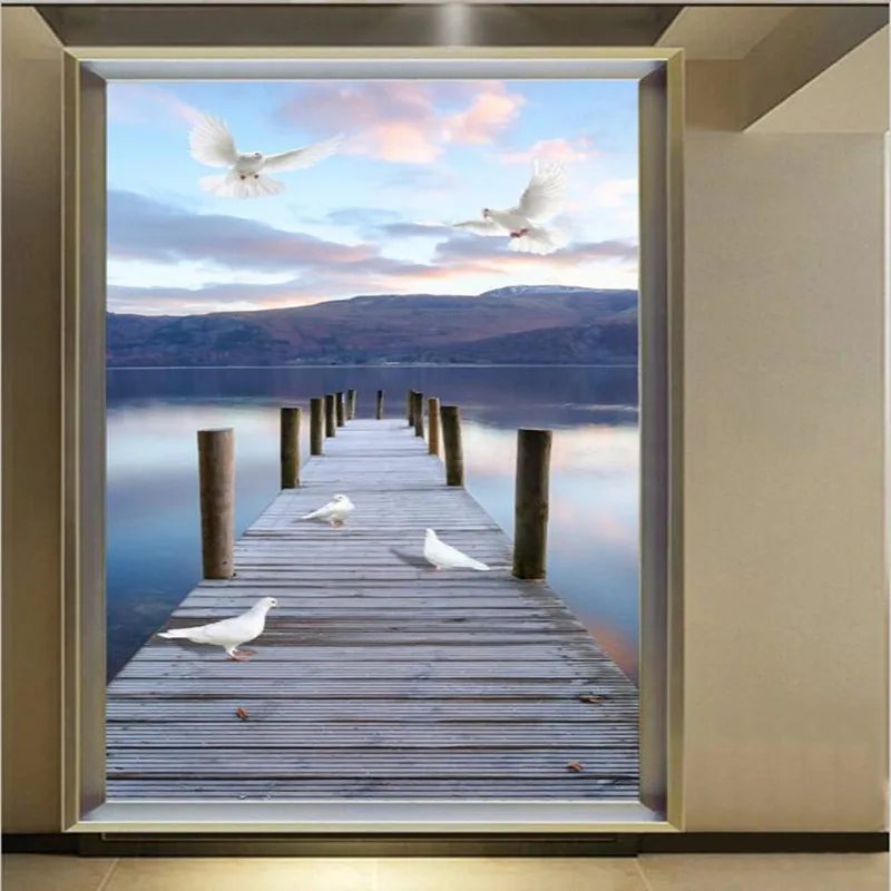 Custom 3D Stereo Photo Wallpaper Murals Modern Fashion Blue Sky Bridge Living Room Bedroom Entrance Aisle Wall Fresco Home Decor custom 3d photo wallpaper murals sexy girl beauty oil painting fresco for ktv spa sharon living room corridor door home decor