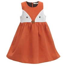 Sweet Baby Girls Fox Dress Corduroy Dress Orange Color Cartoon Sweet Kids Dress