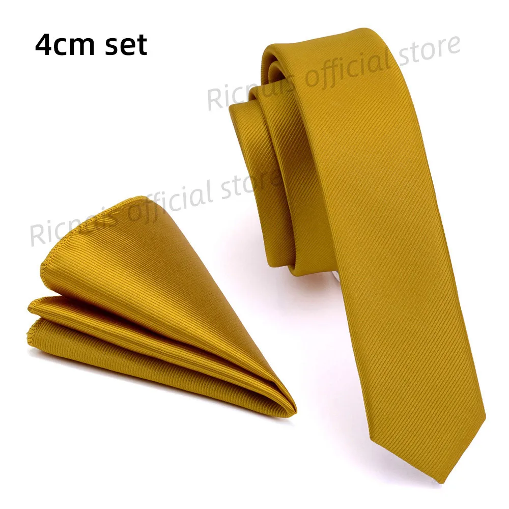 Ricnais дизайнерский тонкий галстук 4 см, однотонный тканый красный, желтый, однотонный галстук, носовой галстук, набор, мужские вечерние, свадебные, узкий тонкий галстук на шею - Цвет: 15