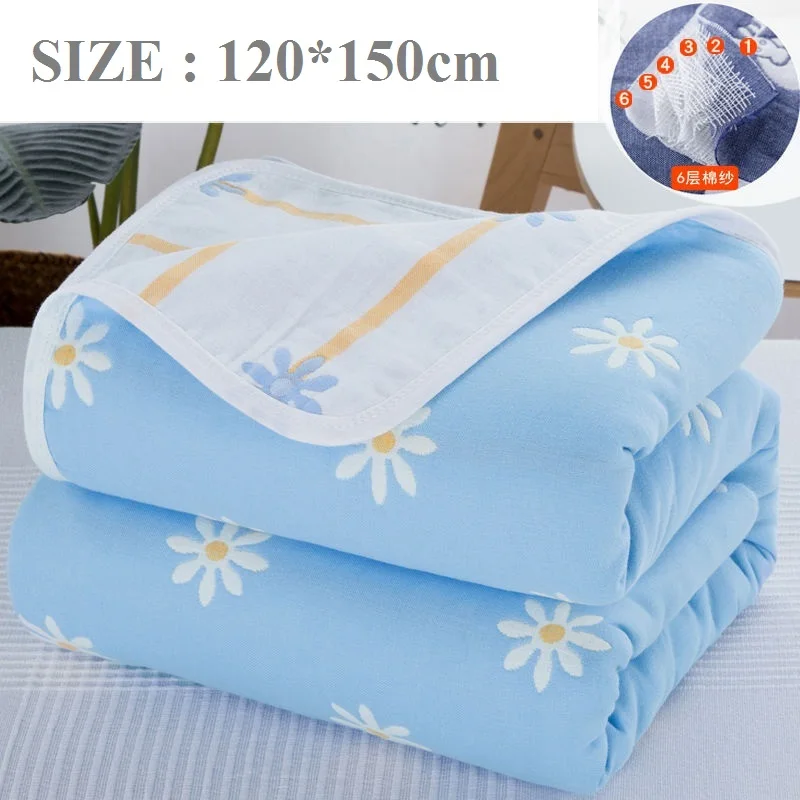 Хлопковое детское одеяло большого размера, детское летнее одеяло, дышащее мягкое постельное белье, хлопковое банное газовое одеяло для мальчиков и девочек - Цвет: blue flower120x150