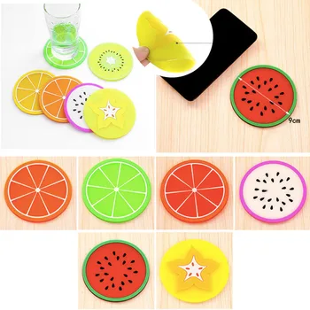 

1000Pcs/lot Fruit Shape Colorful Jelly Color Fruit Shape Coasters Creative Skid Insulation Silica Gel Cup Mat Free Shipping