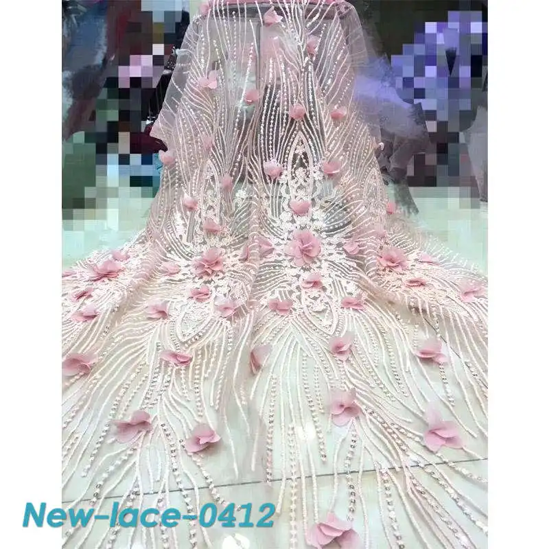 2019 Heavy Beads New Design African Lace Fabric French Tulle Lace Fabric For Wedding Dress Nigerian French Lace Fabric EW003