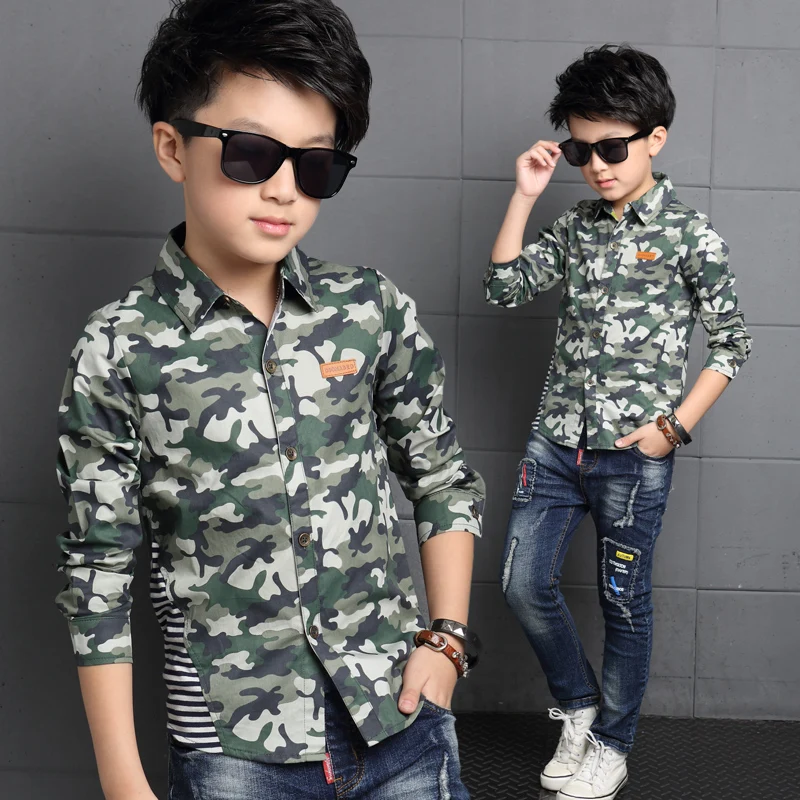2016 Newest Baby Boy Shirt Camouflage Color Kid Shirts Turn down Collar Long Sleeve Military Style