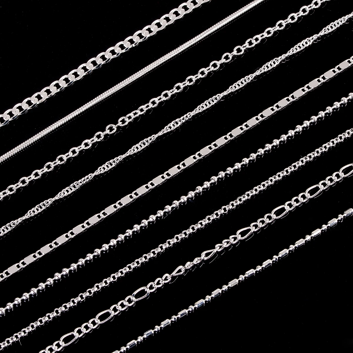 Shellhard Fashion Making Jewelry Vintage Silver Plated Water Wave Chain Figaro Flat Bead Chain Necklace Femme Bijoux 16-30inch