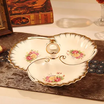 

European high-grade ceramic three candy nut Pan Shehua wedding gift Home Furnishing decor decoration