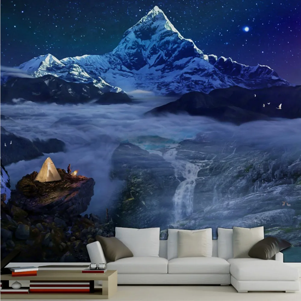 

Free Shipping Custom 3d Mural Dreamland Starry Dream Forest Background Wallpaper Wall Mural Kids Wallpaper Baby Room Blue