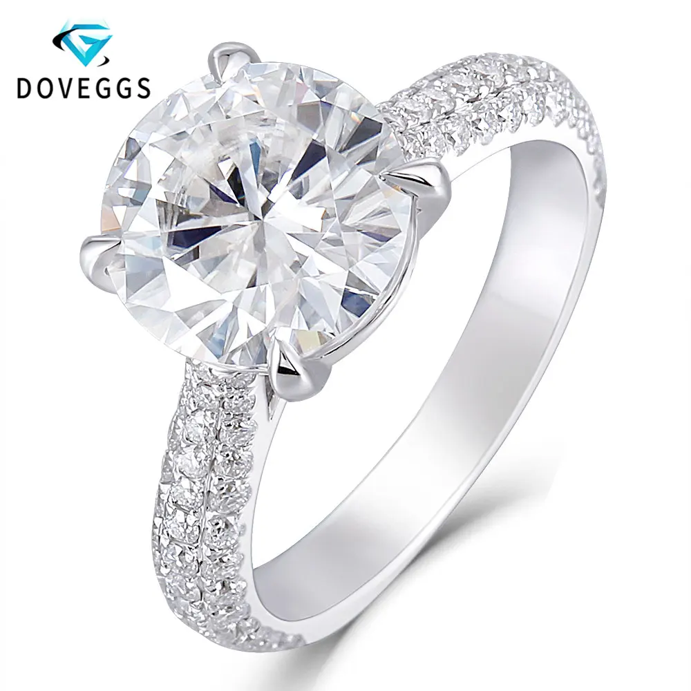 

DovEggs Solid 14K 585 White Gold 10mm 4ct FG Color Lab Grown Moissanite Engagement Ring with Accent for Women Comfort Fit Band