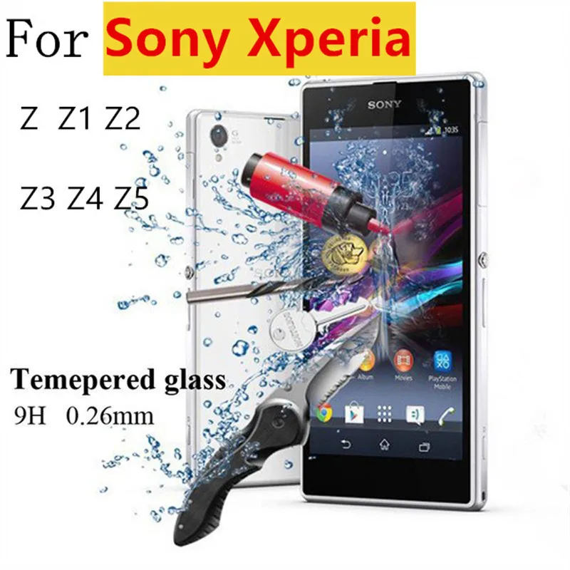 Premium 0.26mm 2.5D 9H Tempered Glass Film Explosion Proof Screen Protector For Sony Xperia Z Z1 Z2 Z3 Z4 Z5 + Cleaning Kit