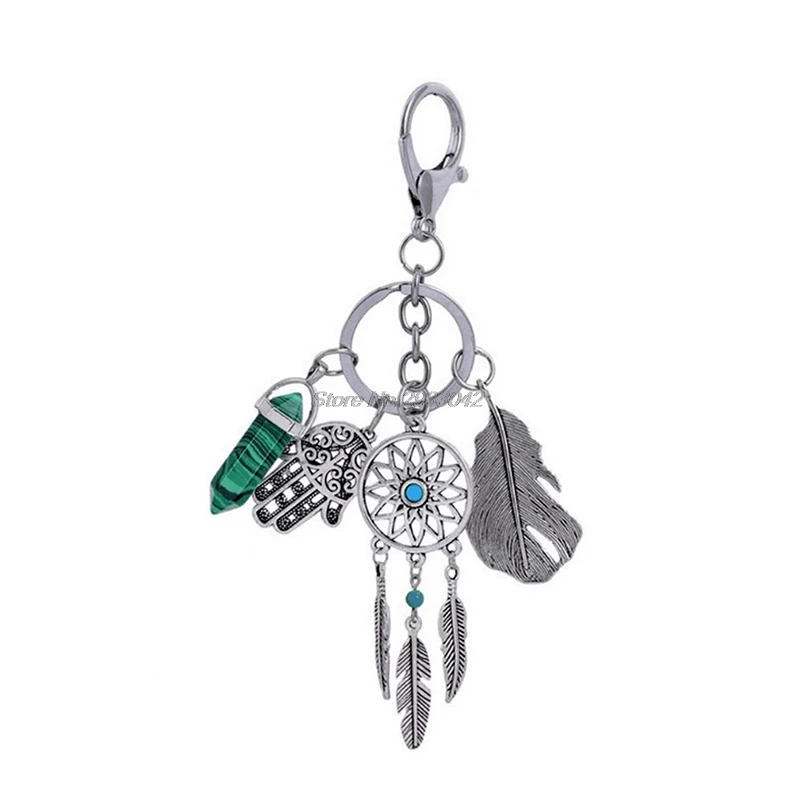 

Blue Stone Silver Keychain Bag Purse Car Keyring Key Ring New Gift -W128