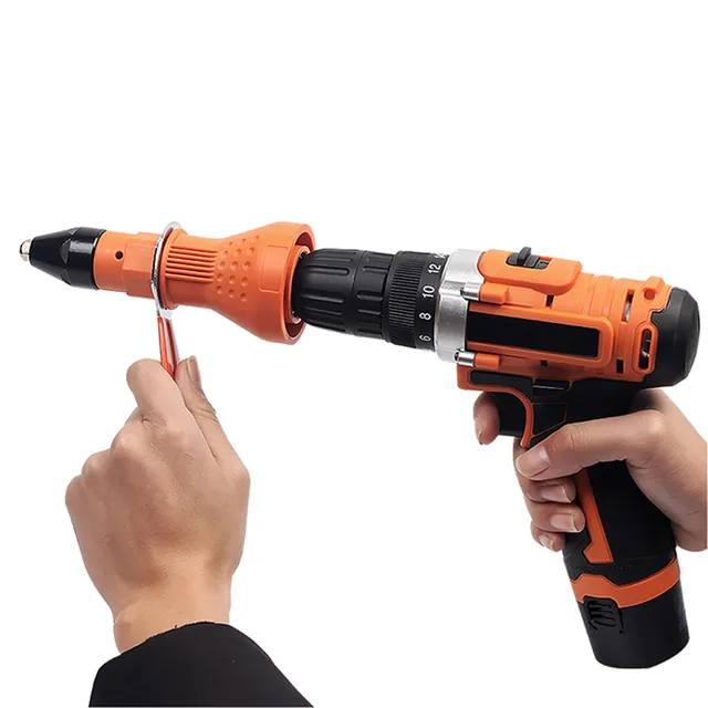 High Quality Electric Rivet Nut Gun Cordless Riveting Drill Adapter Insert Nut Tool with Handle Orange