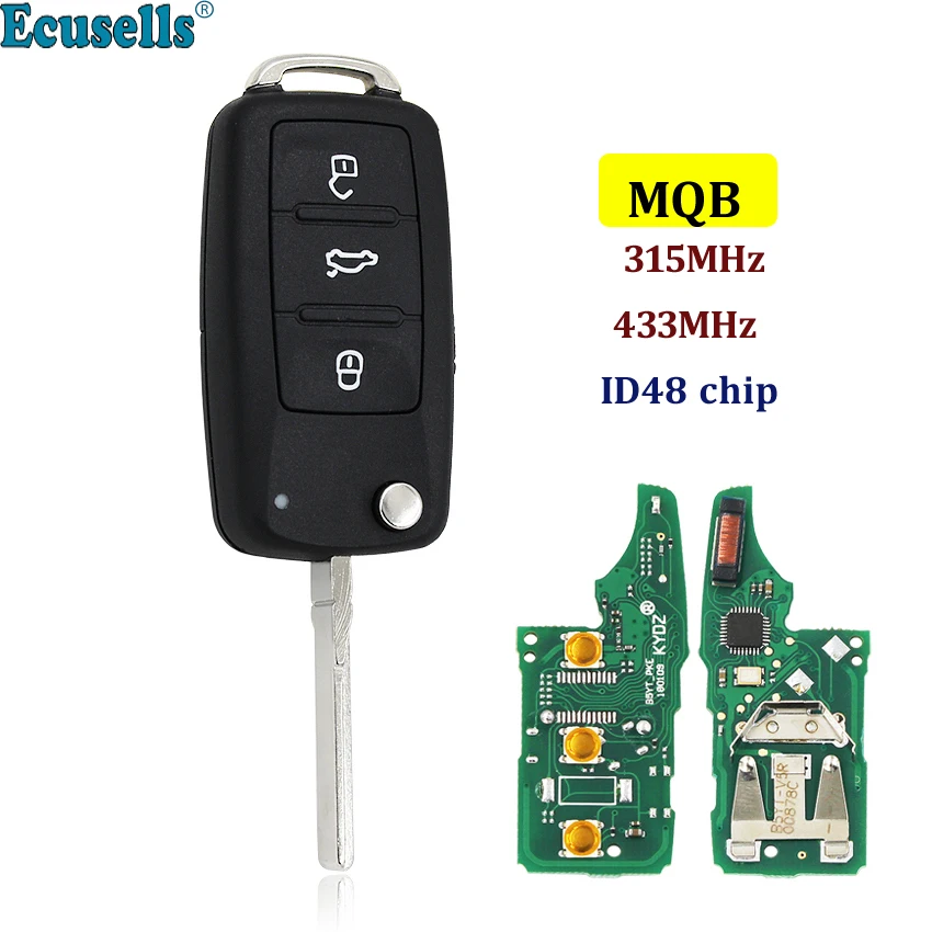 

MQB system Smart Modified Folding flip 3 button 315MHz with ID48 chip remote key fob for VW Volkswagen HU66 uncut blade