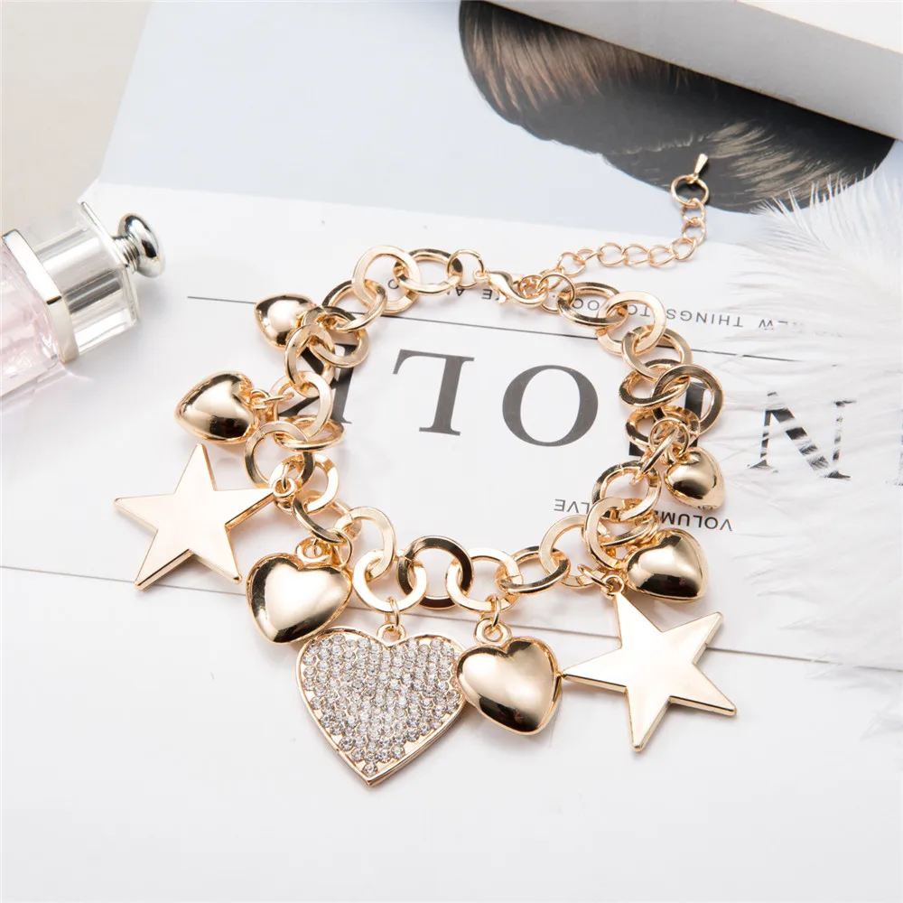 Stars And Hearts Charm Bracelet Women Jewellery