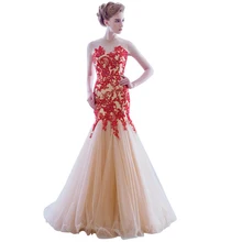 Champagne Prom Kleider 2017 Applique Sheer Nack Meerjungfrau Abendgesellschaft Kleider Lange Elegante Kleider Plus Größe 12131416