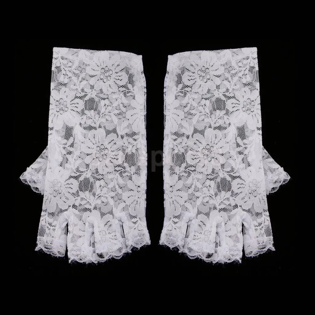 Wedding Bridal Lace Flower Half Finger Glove Party Accessories Gloves 