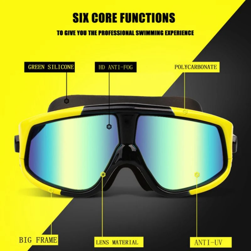 Men Women Swimming Goggles Comfortable Silicone Large Frame Swim Glasses Waterproof Anti-Fog UV Protection Swim Mask