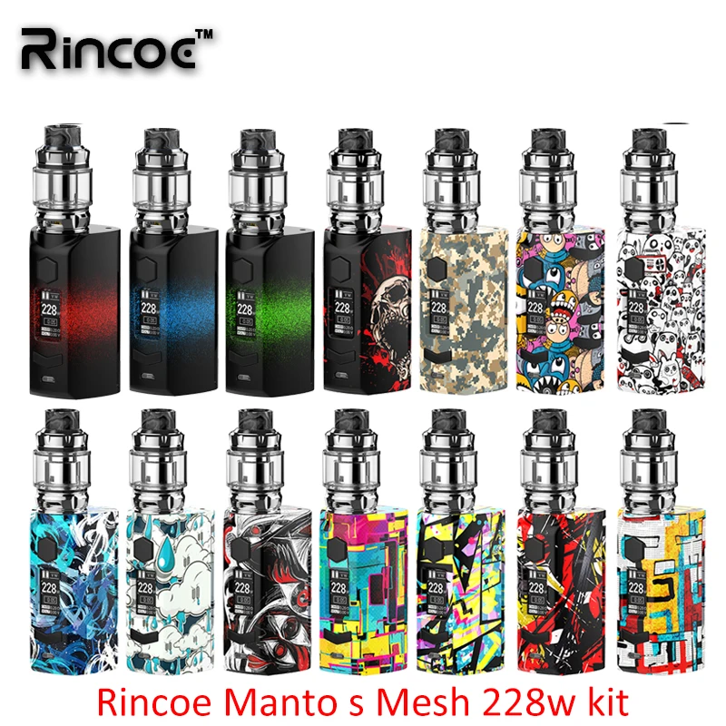 

Original Rincoe Manto S Mesh 228W Kit Manto S Mesh box mod with 6ml Metis Mix Tank powered by dual 18650 vs Vapor thor pro mod