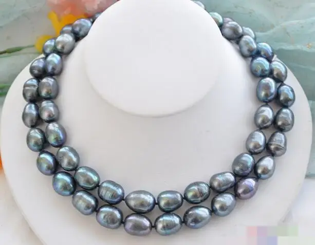 

FREE SHIPPING>>>@@ > 3586 2row peacock black rice freshwater pearl necklace