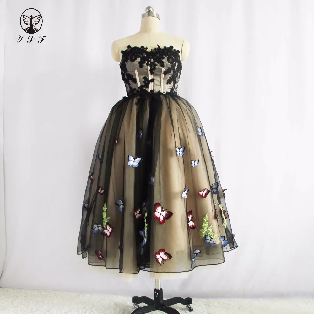 Fashion Off the Shoulder Sleeveless Appliqued Lace Butterflies Tea