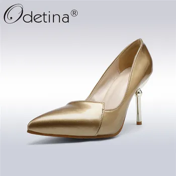 

Odetina 2019 New Fashion Womens Sexy Pumps Pointed Toe High Heels Party Shoes Slip On Stilettos Gold And Silver Big Size 34-48
