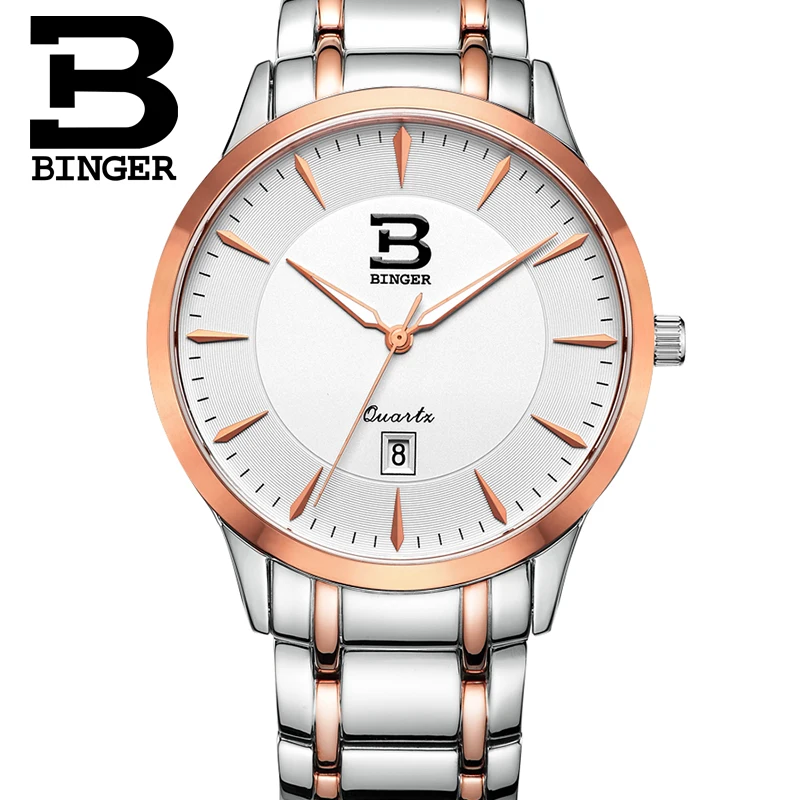 Натуральная Швейцария Бингер бренд мужские сапфировые часы календарь водонепроницаемый мужской Тонкий нержавеющая сталь кожаный ремешок Настольный бизнес