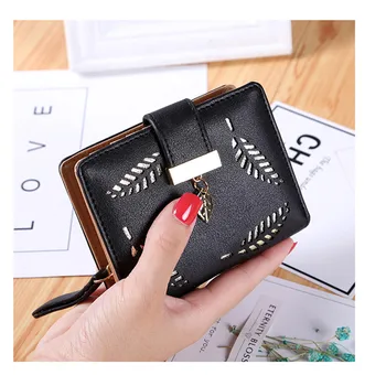 

TTLIFE Fashion Hollow Leaves Design Coins Storage bags Zipper PU Leather ladies Women Female 5 Colors Wallet Card Organizer