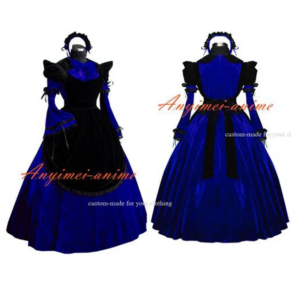 Sexy Sissy Maid Dress Blue Velvet Lockable Uniform Cosplay Costume