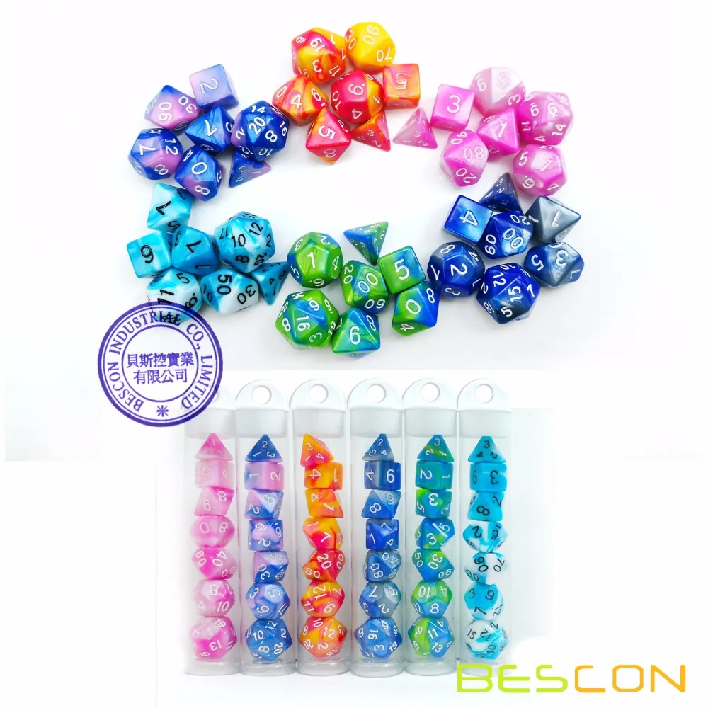 

Bescon Mini Gemini Two Tone Polyhedral RPG Dice Set 10MM, Mini RPG Dice Set D4-D20 in Tube Packaging, Assorted Colored of 42pcs