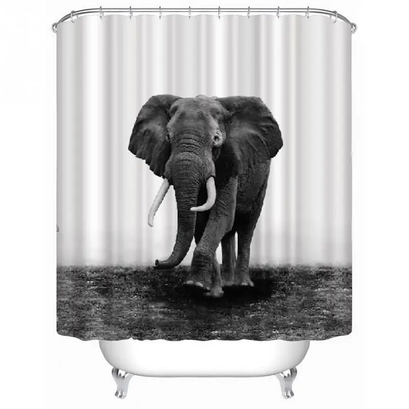

New Fashion Shower Curtain Waterproof Polyester Animal Printing Bathroom Curtains White Hooks Curtain Home Supplies