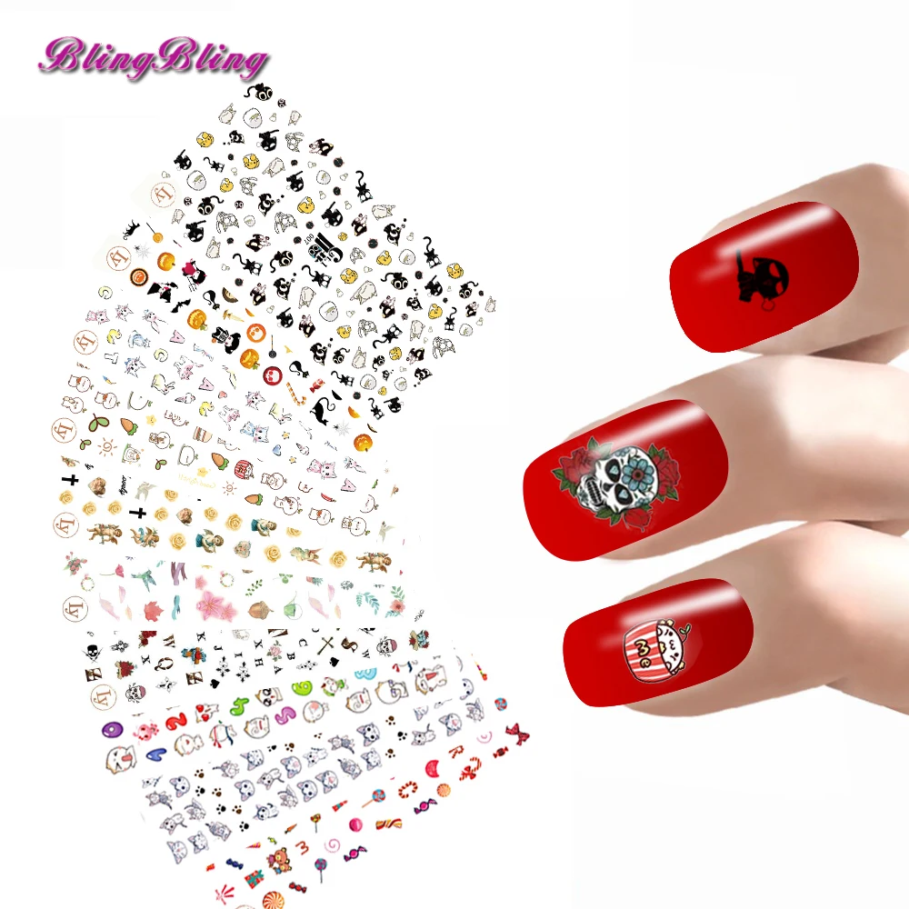 2017 New Cartoon Nail Sticker Cats Kitty Nail Art Adhesive Sticker Decals Halloween Nail Wraps 