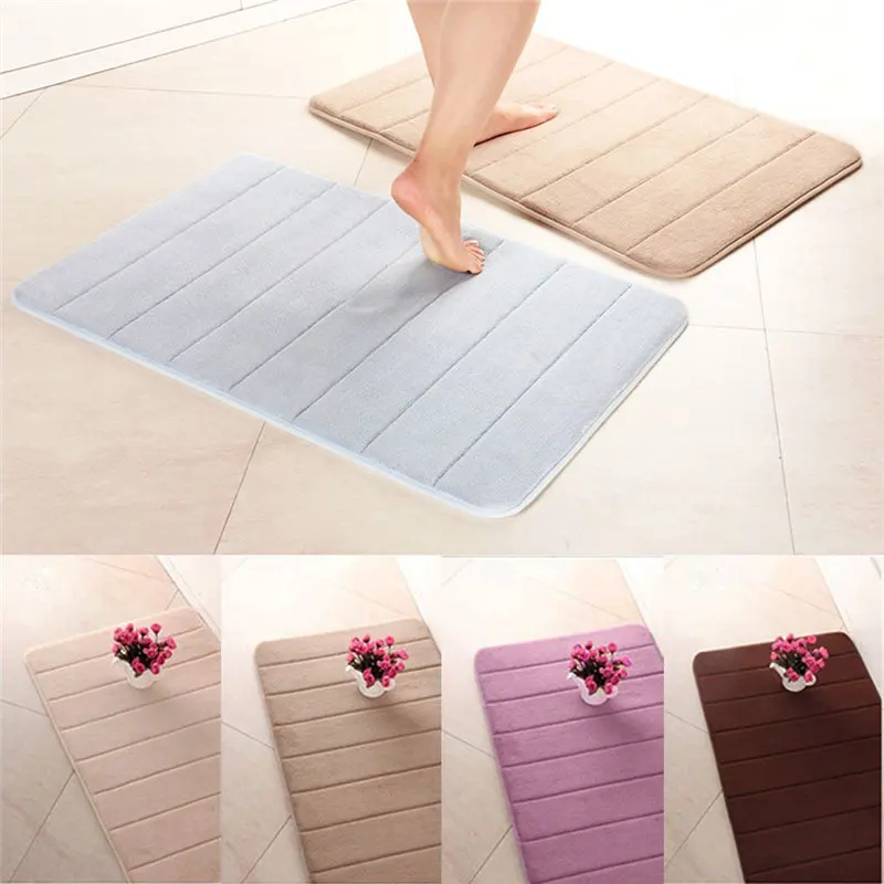 

Newest 50x80cm Memory Foam Floor Bath Mat Coral Velvet Anti-slip Bathroom Rug Magnificent Stripe Fleece High Absorbency Carpet