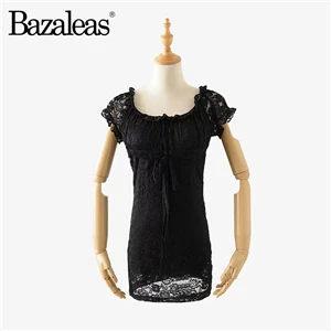 Bazaleas, кружевное Летнее мини-платье на шнуровке спереди, облегающее женское платье с рюшами, повседневные женские платья, Прямая поставка - Цвет: DW2540 black