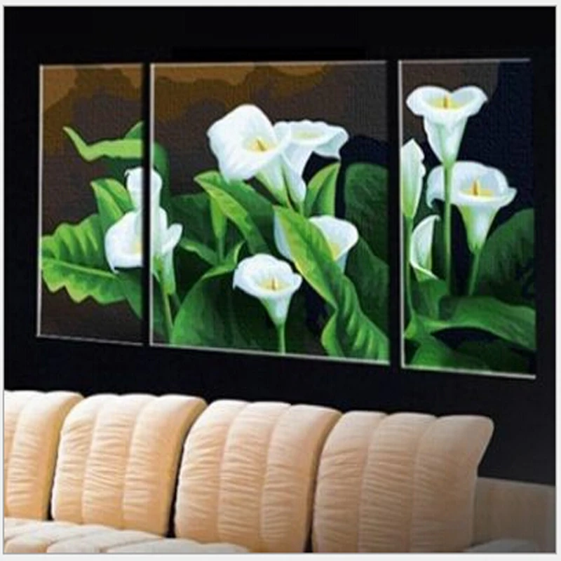 

Calla flower 60x120cm wall pictures for living room vintage home decor picture painting by numbers Triptych canvas painting H488