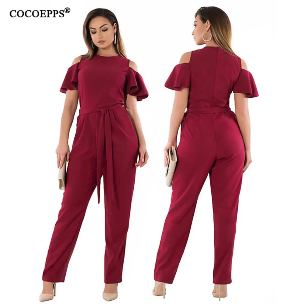 COCOEPPS, 5XL, 6XL, летние женские комбинезоны с открытыми плечами, плюс размер, комбинезоны, комбинезон, офисный, женский, элегантный, большой размер, повседневный комбинезон