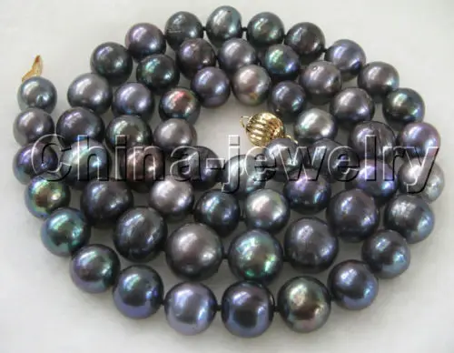 

FREE shipping > AAA 32"11-12mm natural black round freshwater pearl necklace- ball clasp 6.07