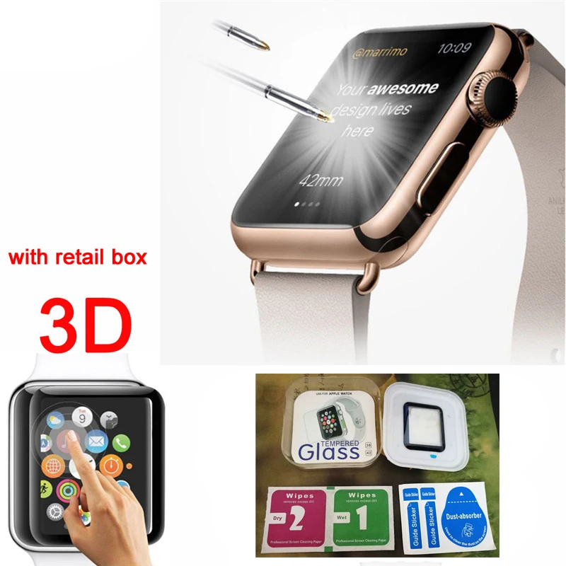 5PCS Pack For Apple Watch Glass 38mm 42mm Screen Protector 9H 3D Full