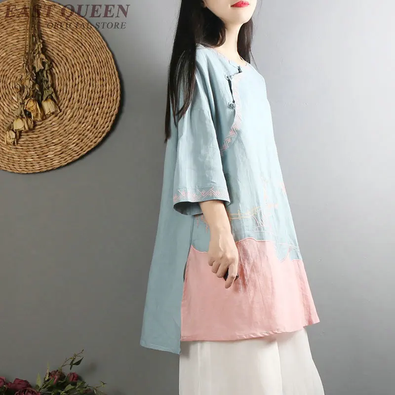 Традиционная китайская блузка, рубашка, топы для женщин, воротник-мандарин, Восточное белье, женская рубашка блузка, чонсам, Топ AA4150
