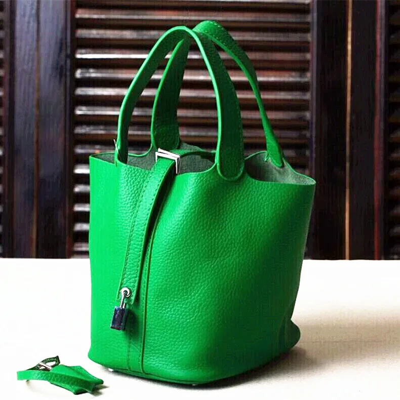 Модные туфли леденцового цвета натуральной воловьей кожи женские зернистой кожи сумки Сумка-мешок w замок - Цвет: green S