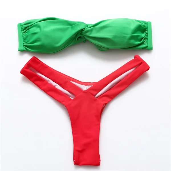 Trangel купальник женский купальник Бразильский бикини пуш-ап женский купальник для женщин стринги бикини - Цвет: green