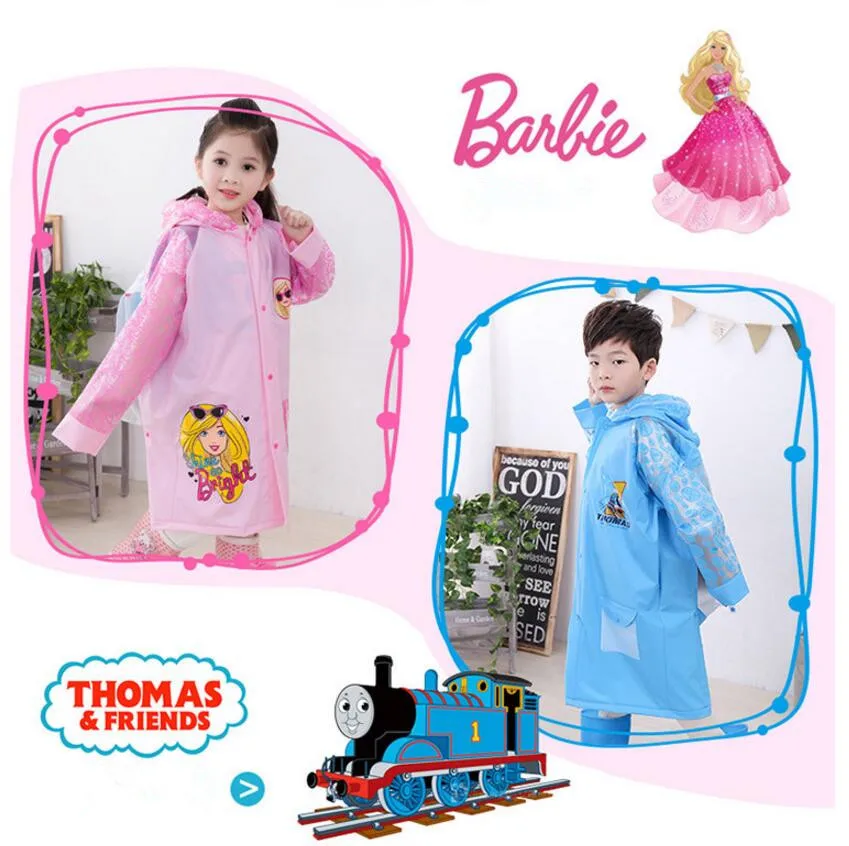 1.Raincoat for Children Cartoon Kids Girls boys rainproof Rain Coat Waterproof Poncho Rainwear Waterproof Rainsuit Raincoat Barbie Thomas