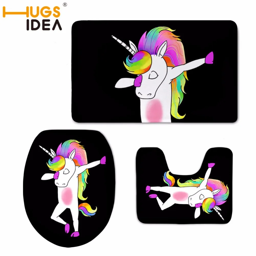

HUGSIDEA Bathroom Toilet Seat Cover Non-Slip Swag Unicorn Pattern Pedestal Rug Lid Toilet Bath Mat Warmer Overcoat Toilet Case