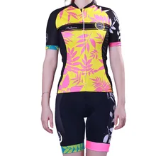 Женские трикотажные комплекты с рисунком листьев эластичные тонкие с коротким рукавом MTB велосипед/велосипедная Одежда дышащая быстросохнущая велосипедная одежда