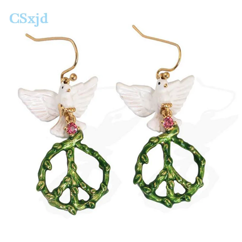 

CSxjd Luxury earrings jewelry Hand painted enamel glaze peace dove circle earring